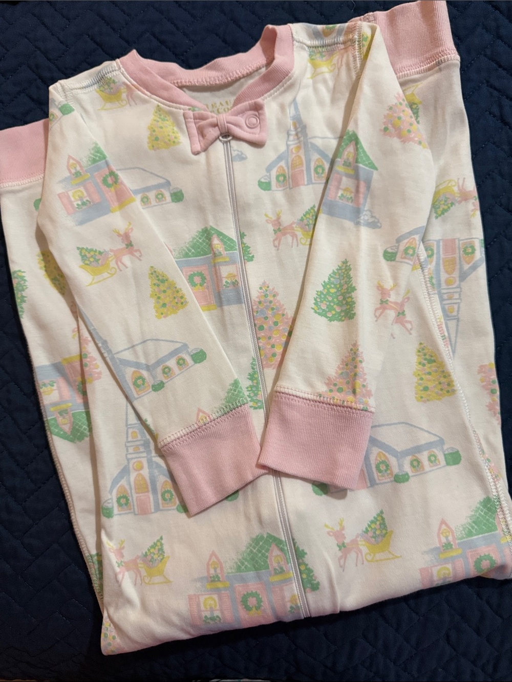 The Beaufort Bonnet Company Girl 2T Pink Pima Cotton Holiday Village Sleepwear